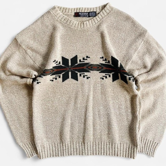 Scandia Other - Vintage Men’s Scandia Cotton Blend Knit Cream Tan Nordic Snowflake Sweater
